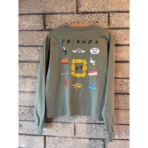 Friends TV Show Long Sleeve Shirt Olive Green Crewneck Cotton Womens L